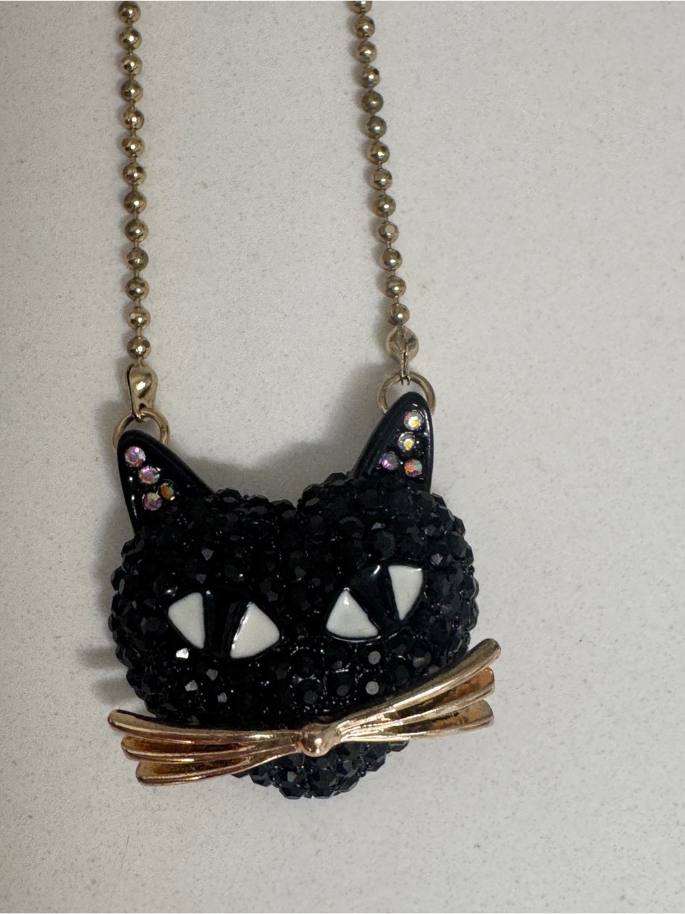 Black Cat Pendant Necklace with Crystal Accents - Pets Cat